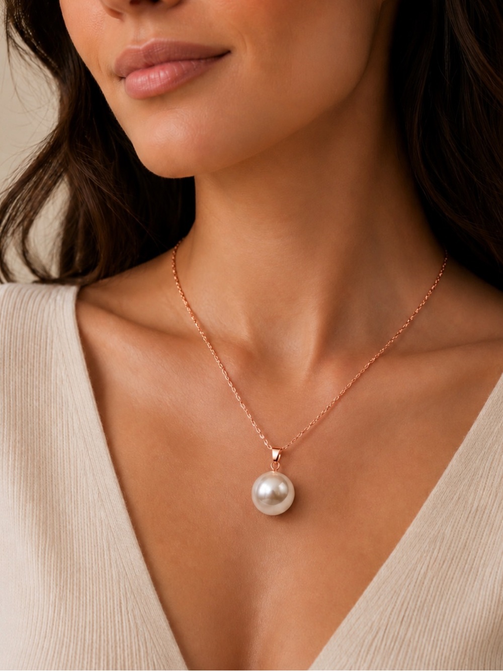 Rose Gold Plated Large White Pearl Pendant Necklace | Classic Elegant Style